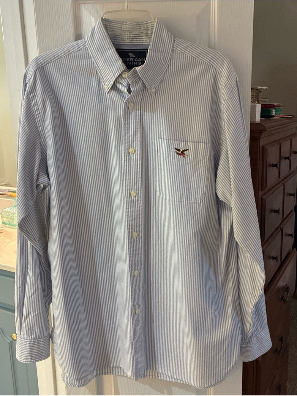 American Living Blue Stripe Button-Down Oxford Shirt SZ M Preppy Patriotic